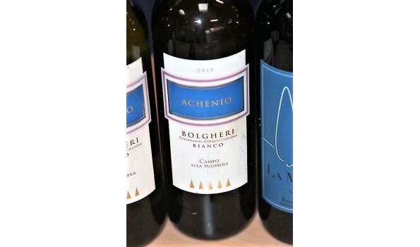 4 flessen à 75cl diverse wijn: 2x witte BOLGHERI CAMPO ALLA SUGHERA Achenio, 2015 en 2x LA MACINAIA di Sante Vincentro Rosso Toscana, 2016